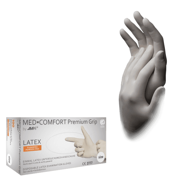 Guante de látex Med Confort premium sin polvo – 100 ud | EPI cat. III PS clase I