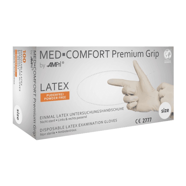 Guante de látex Med Confort premium sin polvo – 100 ud | EPI cat. III PS clase I