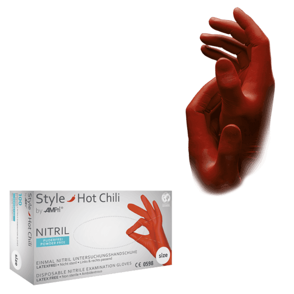 Guantes de nitrilo Style Red  100 ud PFAQL 1,5 – rojo | EPI cat. III PS clase I