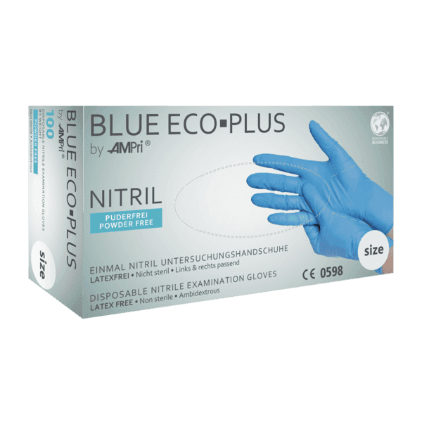 Guante de nitrilo Eco-Plus – 100 ud – azul – AQL 1,5 | EPI cat. III PS clase I