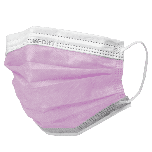 Mascarilla 3 capas tipo IIR rosa – pack 50 ud sin látex