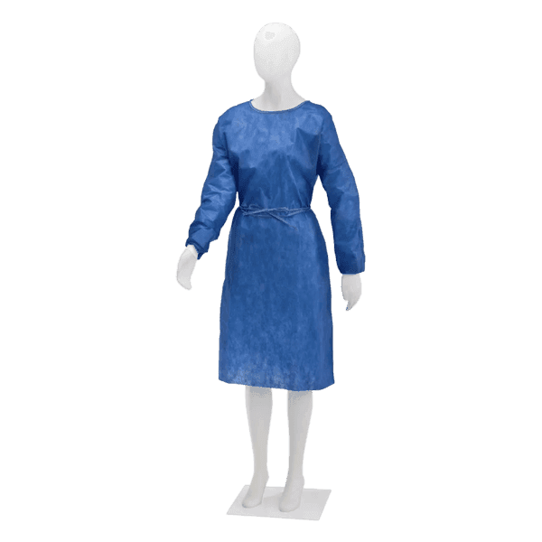Bata hospitalaria protectora pe azul puño elástico – pack 10 ud