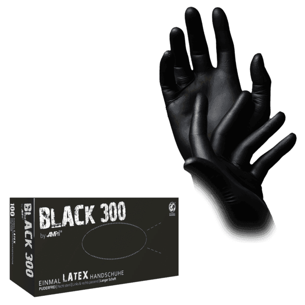 Guante de látex Black 300 PF – 300 mm – AQL 1,5 – 100 ud