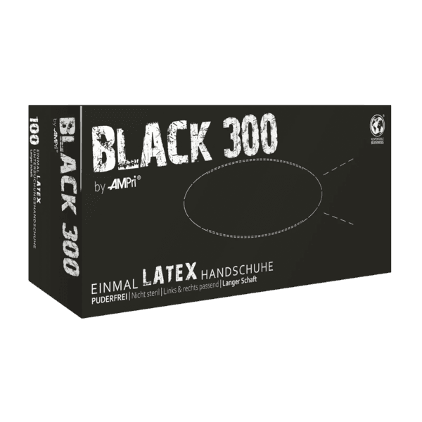 Guante de látex Black 300 PF – 300 mm – AQL 1,5 – 100 ud