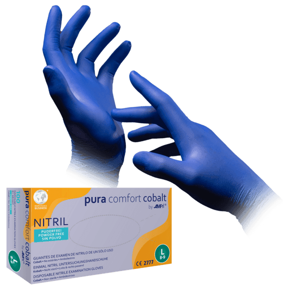 Guante nitrilo Pura Comfort azul cobalto –  100 ud | EPI cat. III PS clase I