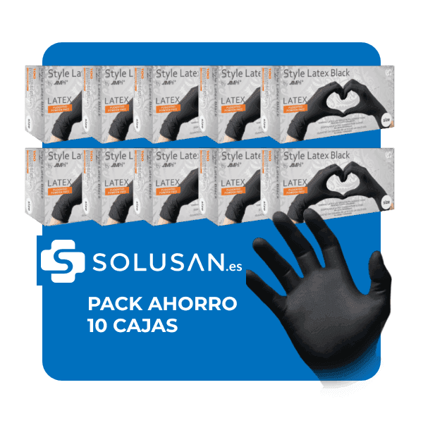 Pack Ahorro – Guantes de látex Style Latex negros sin polvo (10 cajas) | EPI Cat. III