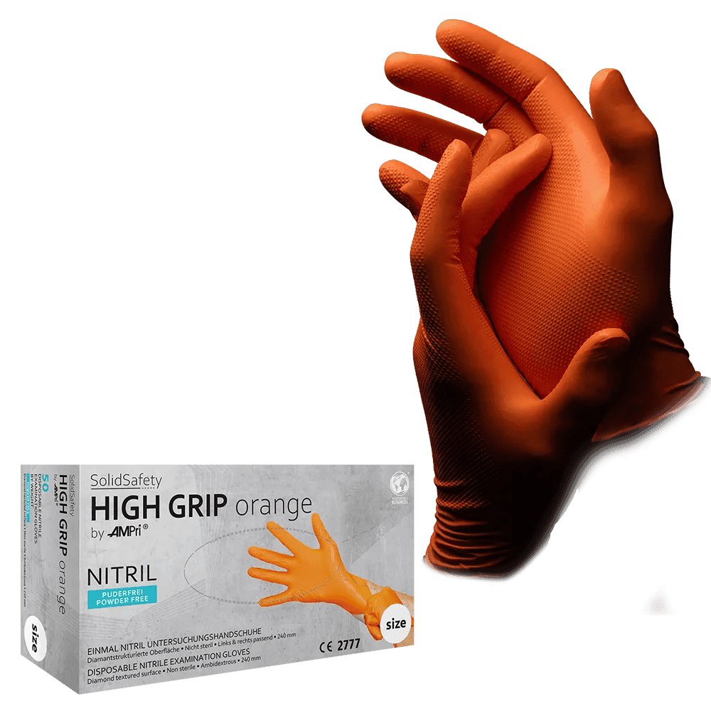 Guantes nitrilo naranja High Grip – caja 100 ud