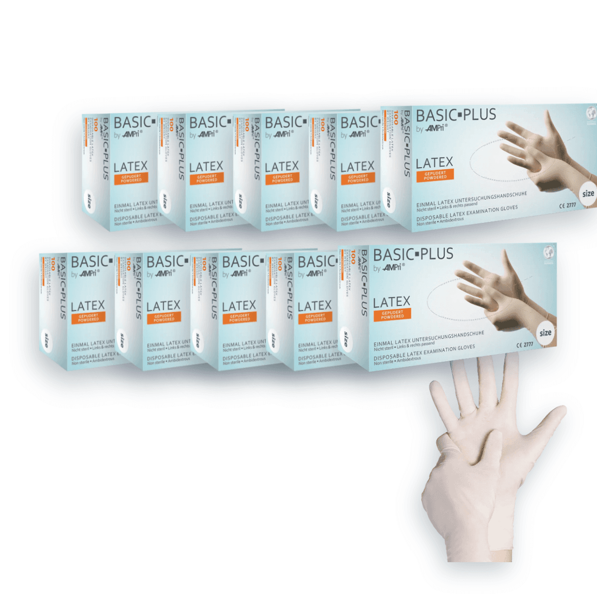 Pack Ahorro – Guantes de látex con polvo Basic-Plus AQL 1,5 (10 cajas)