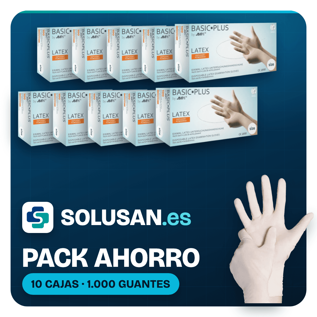 Pack Ahorro – Guantes de látex con polvo Basic-Plus AQL 1,5 (10 cajas)