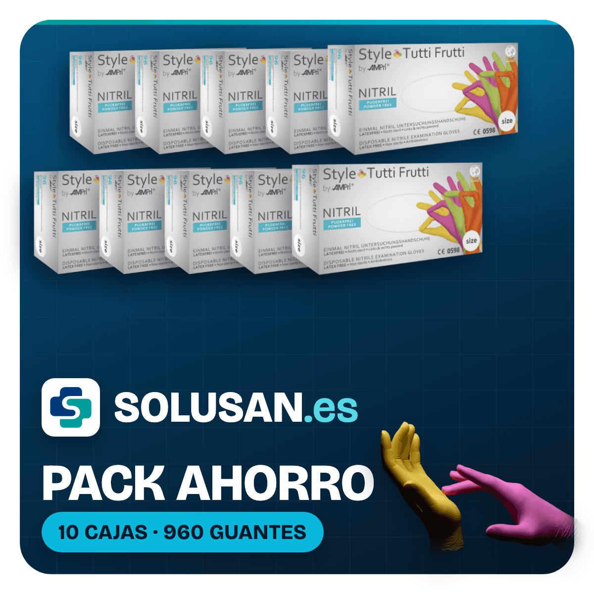 Pack Ahorro – Guantes de nitrilo Tutti Frutti sin polvo multicolor (10 cajas)