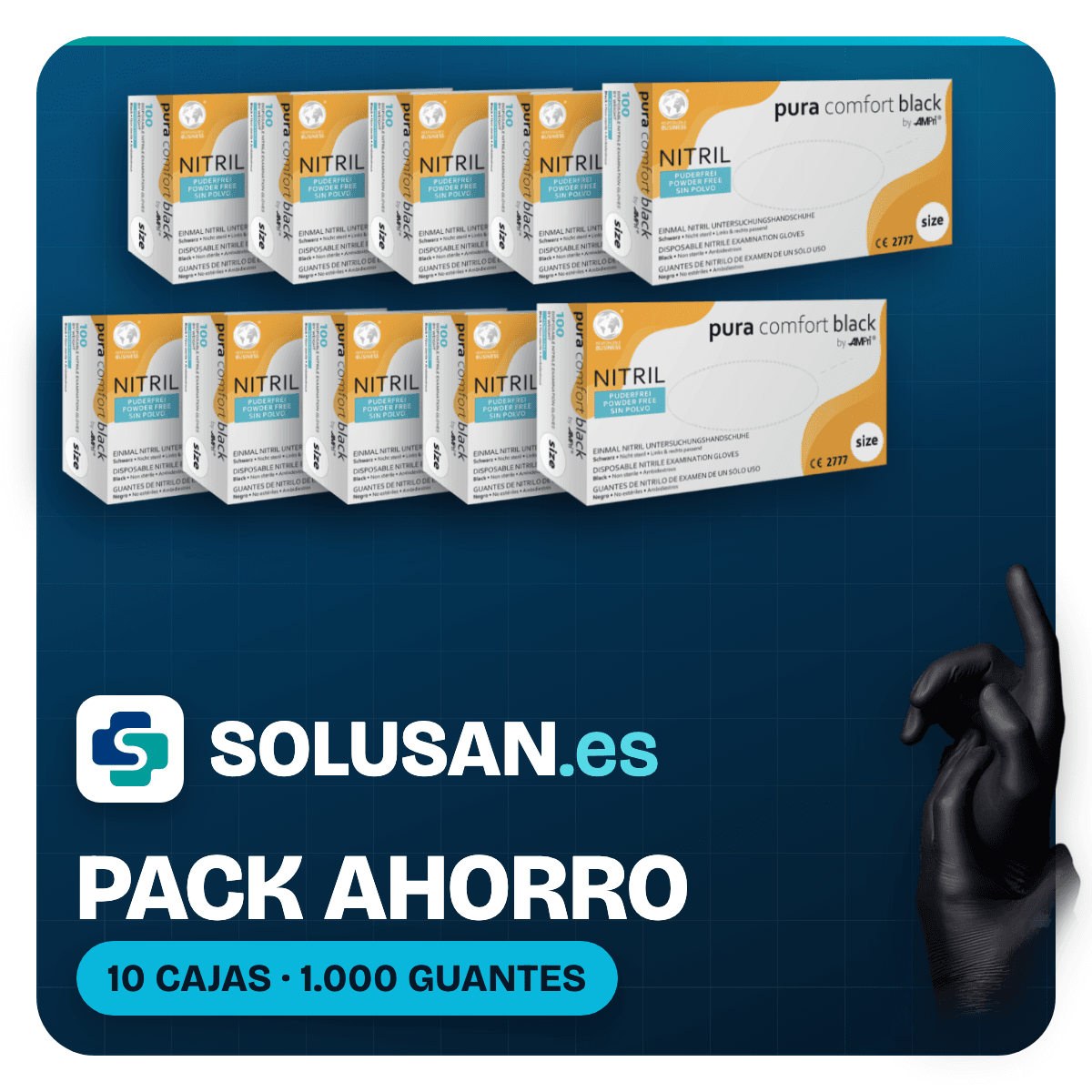 Pack Ahorro – Guantes de nitrilo Pura Comfort negro (10 cajas) | EPI Cat. III 2
