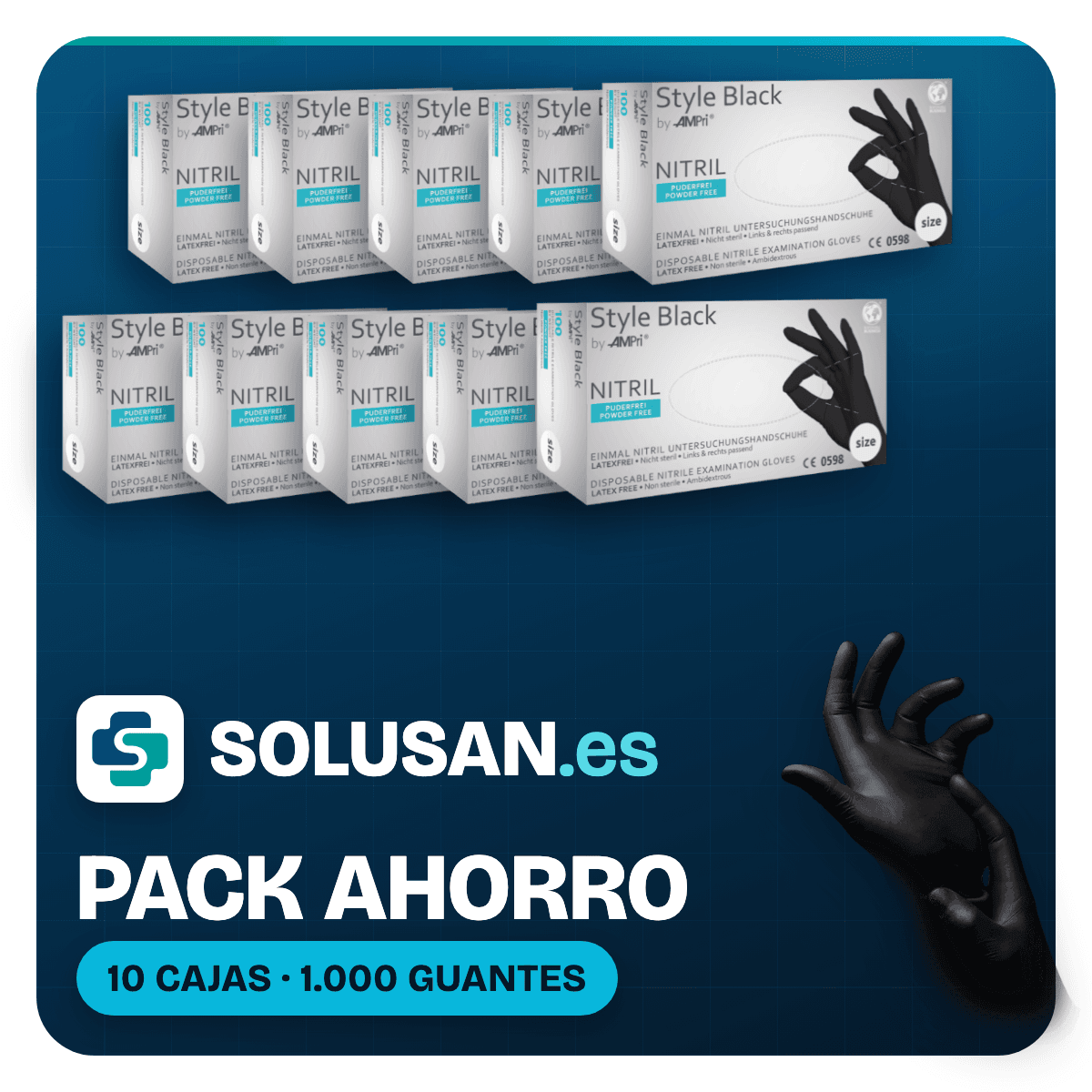 Pack Ahorro – Guantes de nitrilo negro Style Black (10 cajas) | EPI Cat. III 2