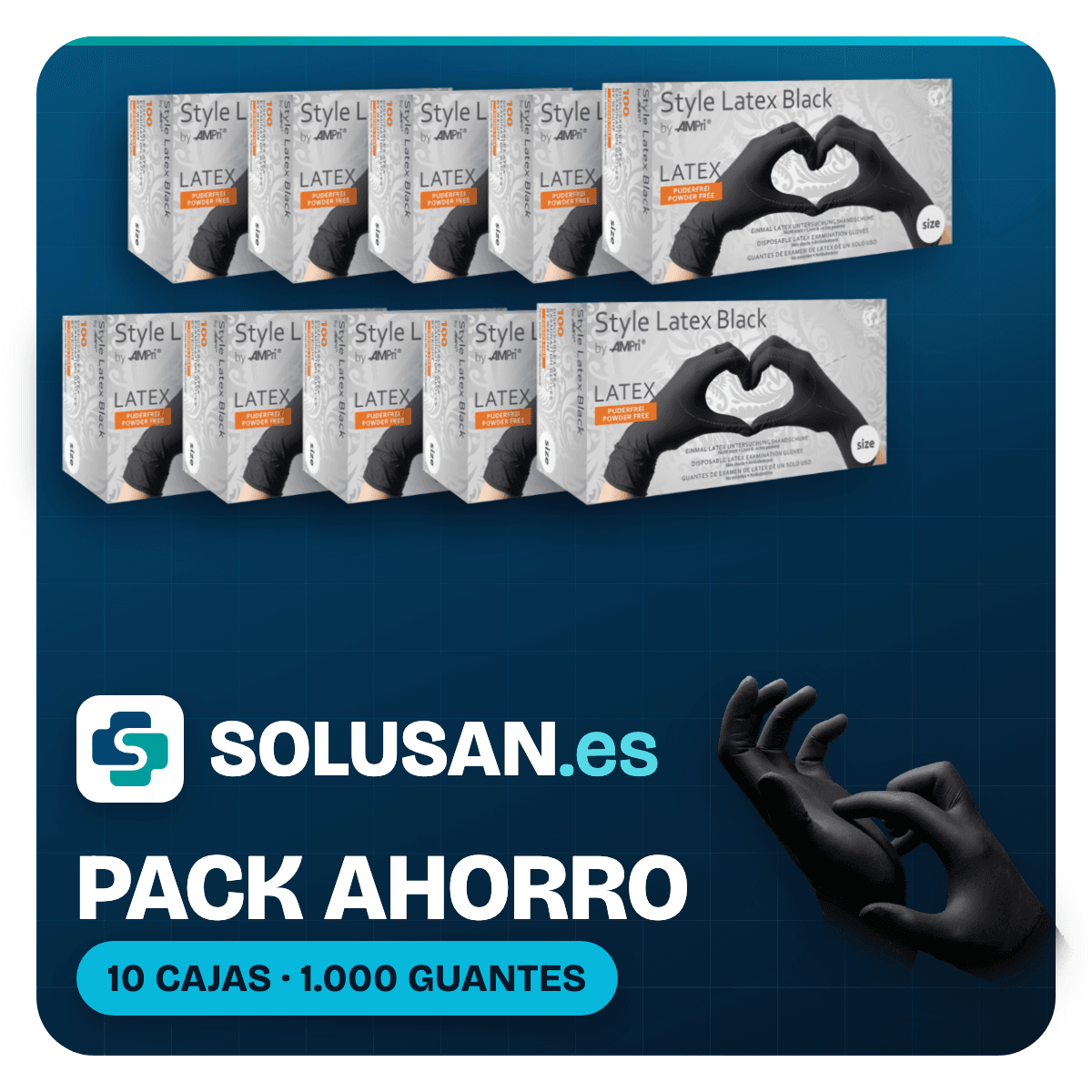 Pack Ahorro – Guantes de látex Style Latex negros sin polvo (10 cajas)