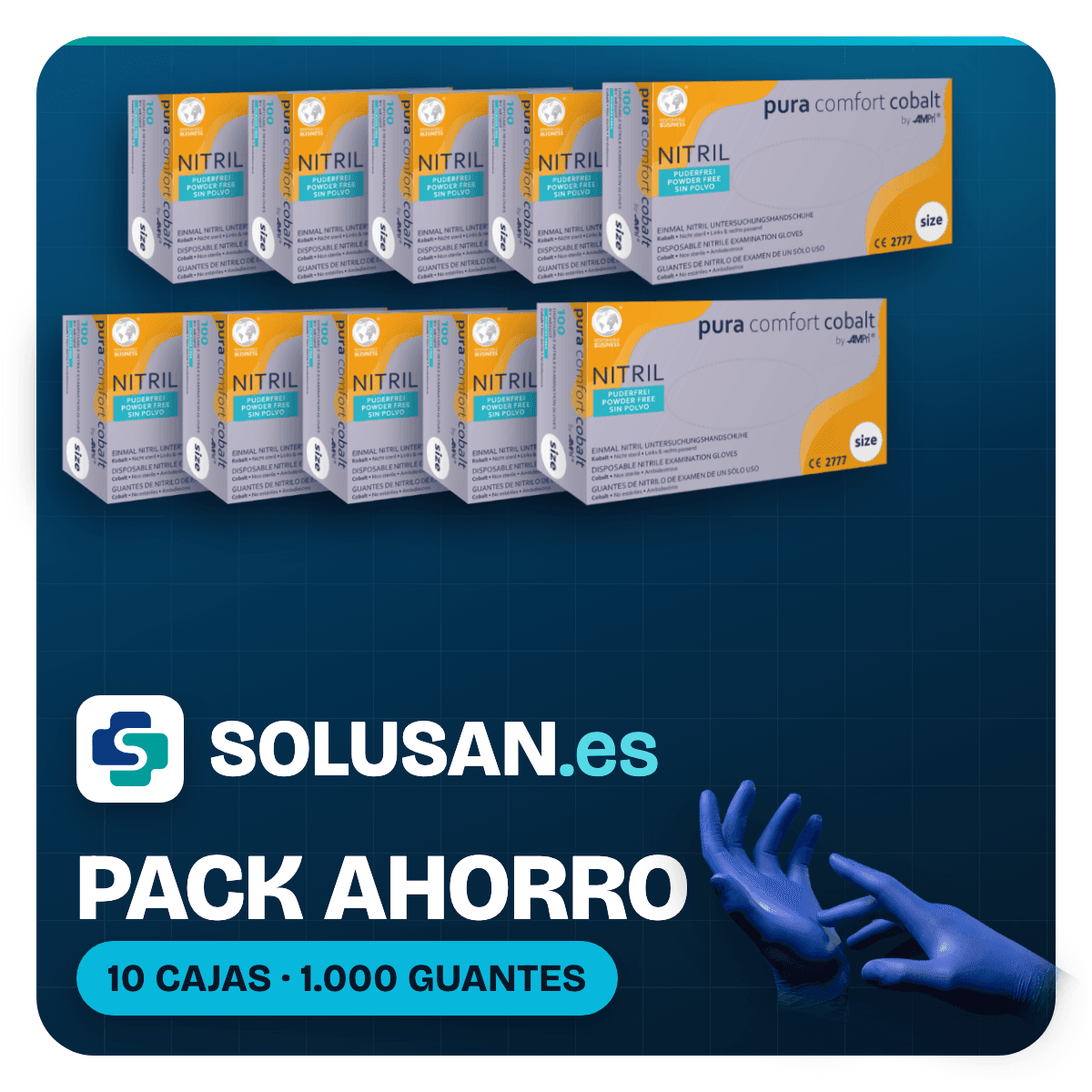 Pack Ahorro – Guantes de nitrilo Pura Comfort azul cobalto (10 cajas)