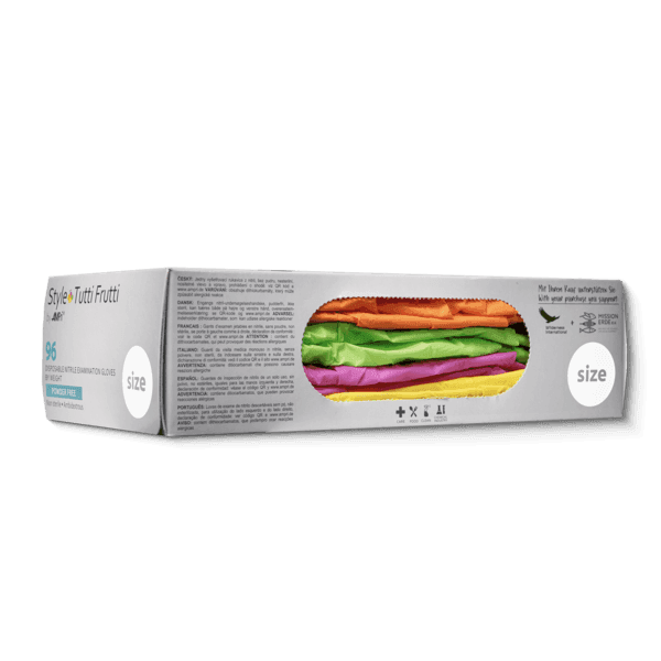 Guante nitrilo Tutti Frutti sin polvo multicolor –  96 ud | EPI cat. III PS clase I 6