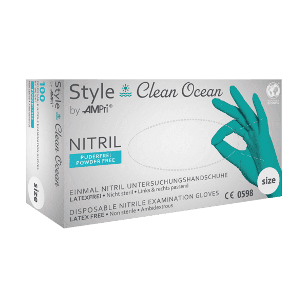 Guante nitrilo Style Clean Ocean – 100 ud – verde océano – sin polvo AQL 1,5 | EPI cat. III PS clase I 4