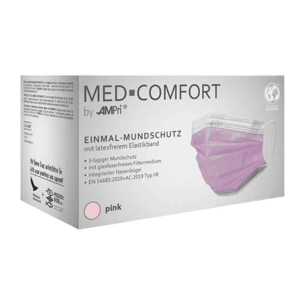 Mascarilla 3 capas tipo IIR rosa – pack 50 ud sin látex 2