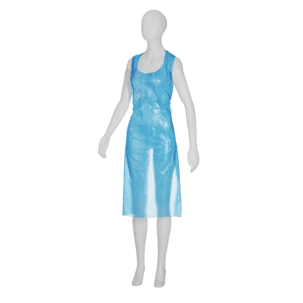Delantal plástico azul impermeable sin látex – Pack 10 ud