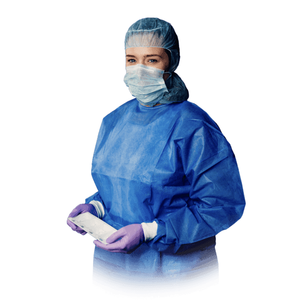 Bata hospitalaria protectora pe azul puño elástico – pack 10 ud 2