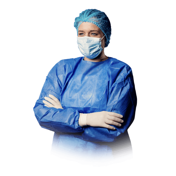 Bata hospitalaria protectora pe azul puño elástico – pack 10 ud 3