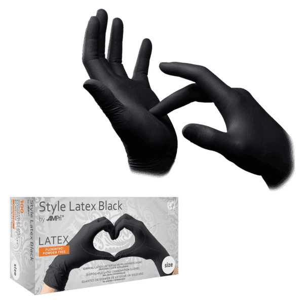 Guantes de látex Style Latex negros sin polvo –  100 ud | EPI cat. III PS clase I