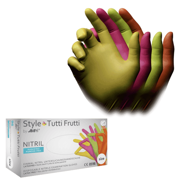 Guante nitrilo Tutti Frutti sin polvo multicolor – 96 ud