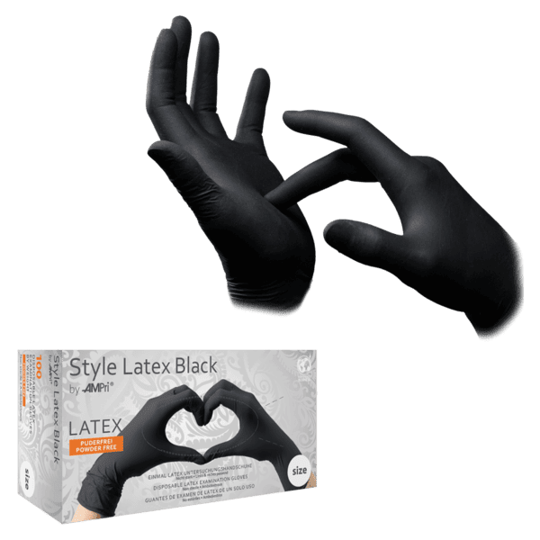 Guantes de látex Style Latex negros sin polvo – 100 ud | EPI cat. III PS clase I