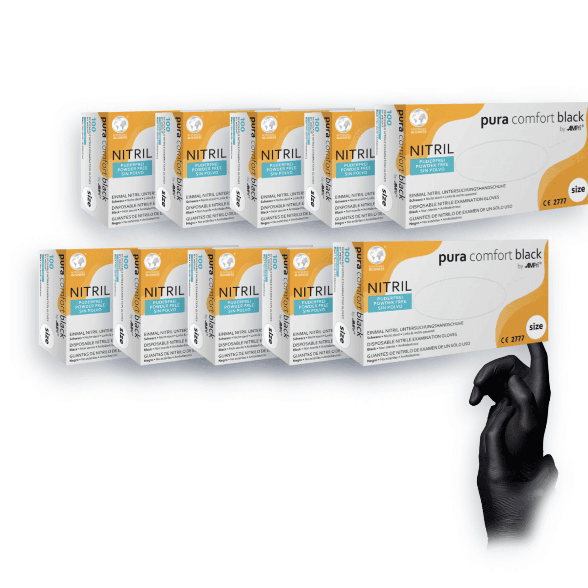 Pack Ahorro – Guantes de nitrilo Pura Comfort negro (10 cajas) | EPI Cat. III
